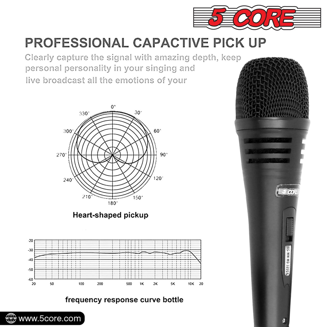 5 Core Dynamic XLR Microphone - Handheld Mic for Karaoke, Singing, and Studio Use