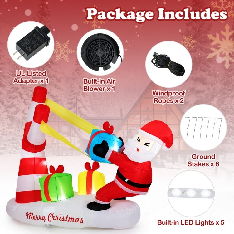 7 Feet Christmas Inflatables Santa with Slingshot and Built-in LED Lights Outdoor Decoration