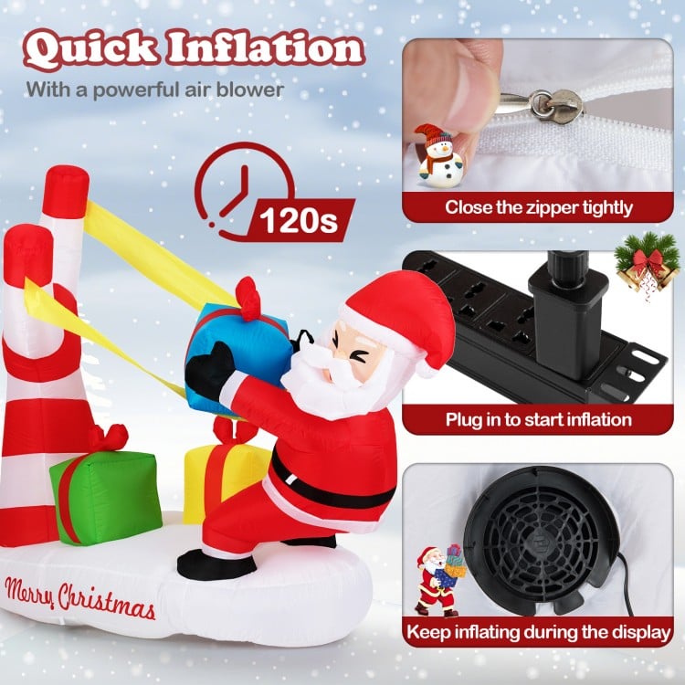 7 Feet Christmas Inflatables Santa with Slingshot and Built-in LED Lights Outdoor Decoration
