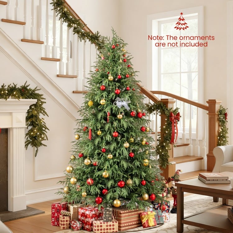 7 Feet Pre-Lit Artificial Christmas Tree Hinged Faux Xmas Tree with Soft Branch Tips