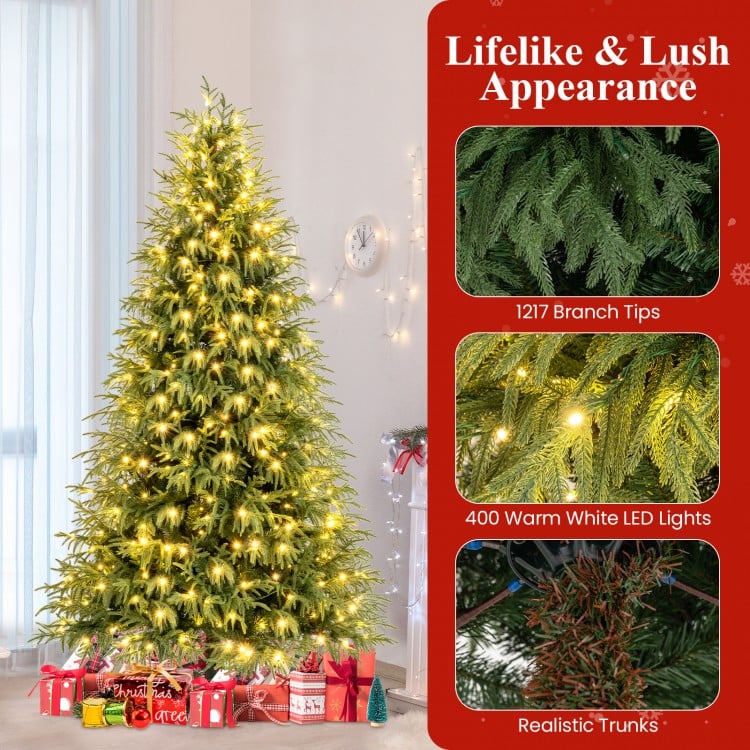 7 Feet Pre-Lit Artificial Christmas Tree Hinged Faux Xmas Tree with Soft Branch Tips