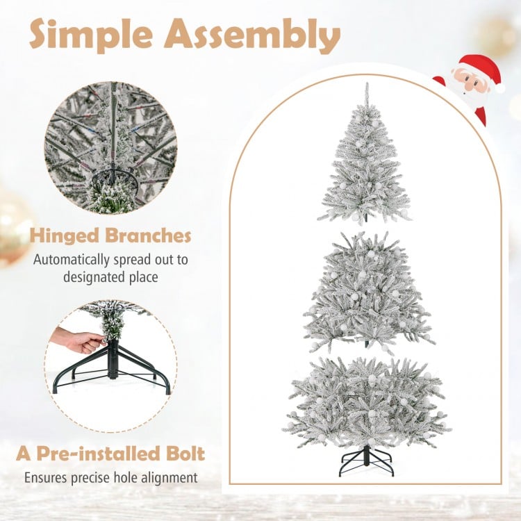 7 Feet Snow-flocked Artificial Christmas Tree Pre-lit Hinged with 81 Sphere Lights and Remote