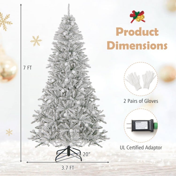 7 Feet Snow-flocked Artificial Christmas Tree Pre-lit Hinged with 81 Sphere Lights and Remote