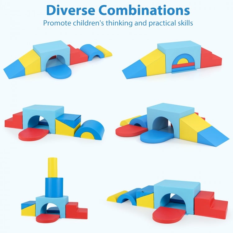 7-Piece Soft Foam Toddler Climbing Blocks Set PU Leather for 1+ Year Old-Blue