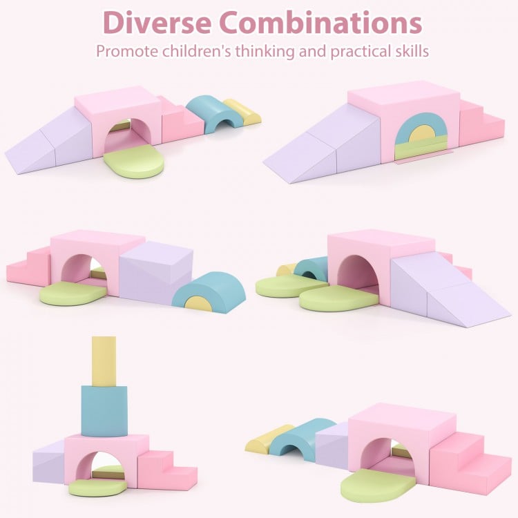 7-Piece Soft Foam Toddler Climbing Blocks Set PU Leather for 1+ Year Old-Pink