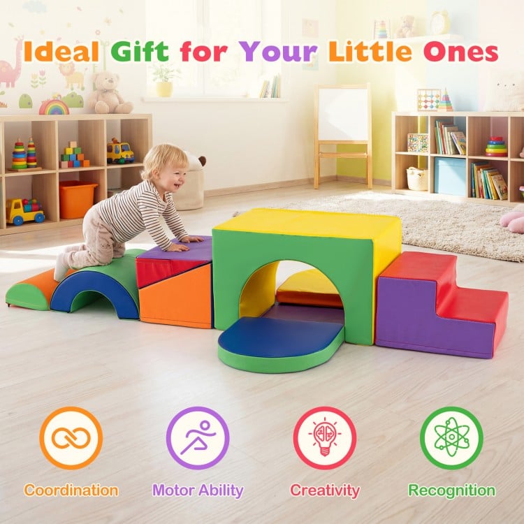 7-Piece Soft Foam Toddler Climbing Blocks Set PU Leather for 1+ Year Old-Yellow