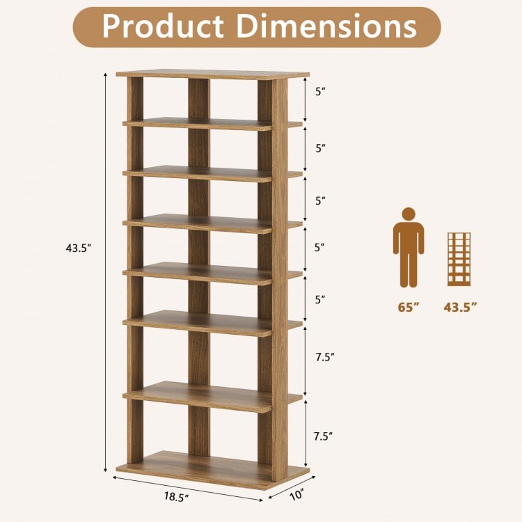 7 Tiers Patented Vertical Shoe Rack for Front Door-Natural