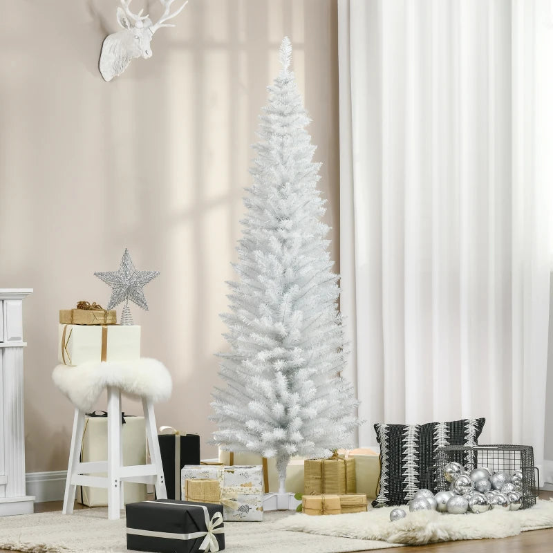 HOMCOM 6 FT Christmas Tree Classic Tree Holiday Indoor Decoration, with Stable Plastic Base, White 