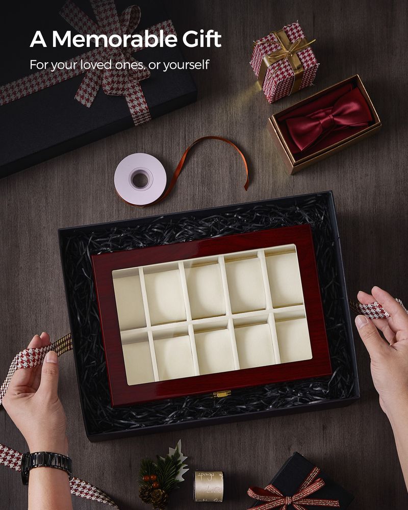SONGMICS 10-Slot Watch Case with Large Glass Lid 
