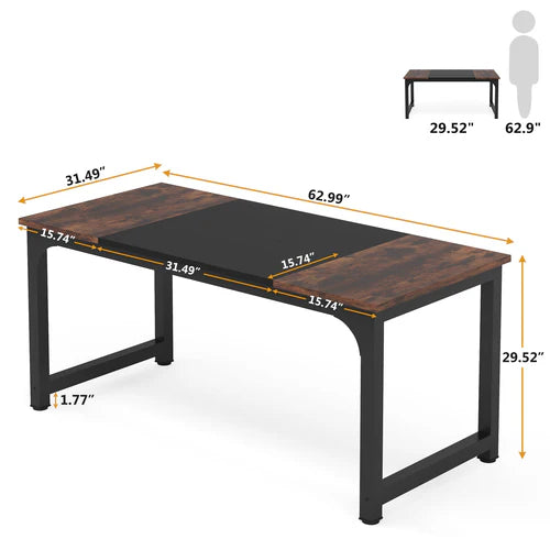 Conference Table 70.86" Rectangular Meeting Table Computer Desk with Metal Frame and Scratch Resistant Surface Rustic Brown & Black