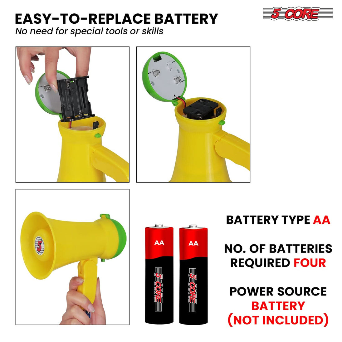 5Core Megaphone Bullhorn Speaker 15W Mini Battery Power Bull horn w Siren 400 Yard Range Yellow