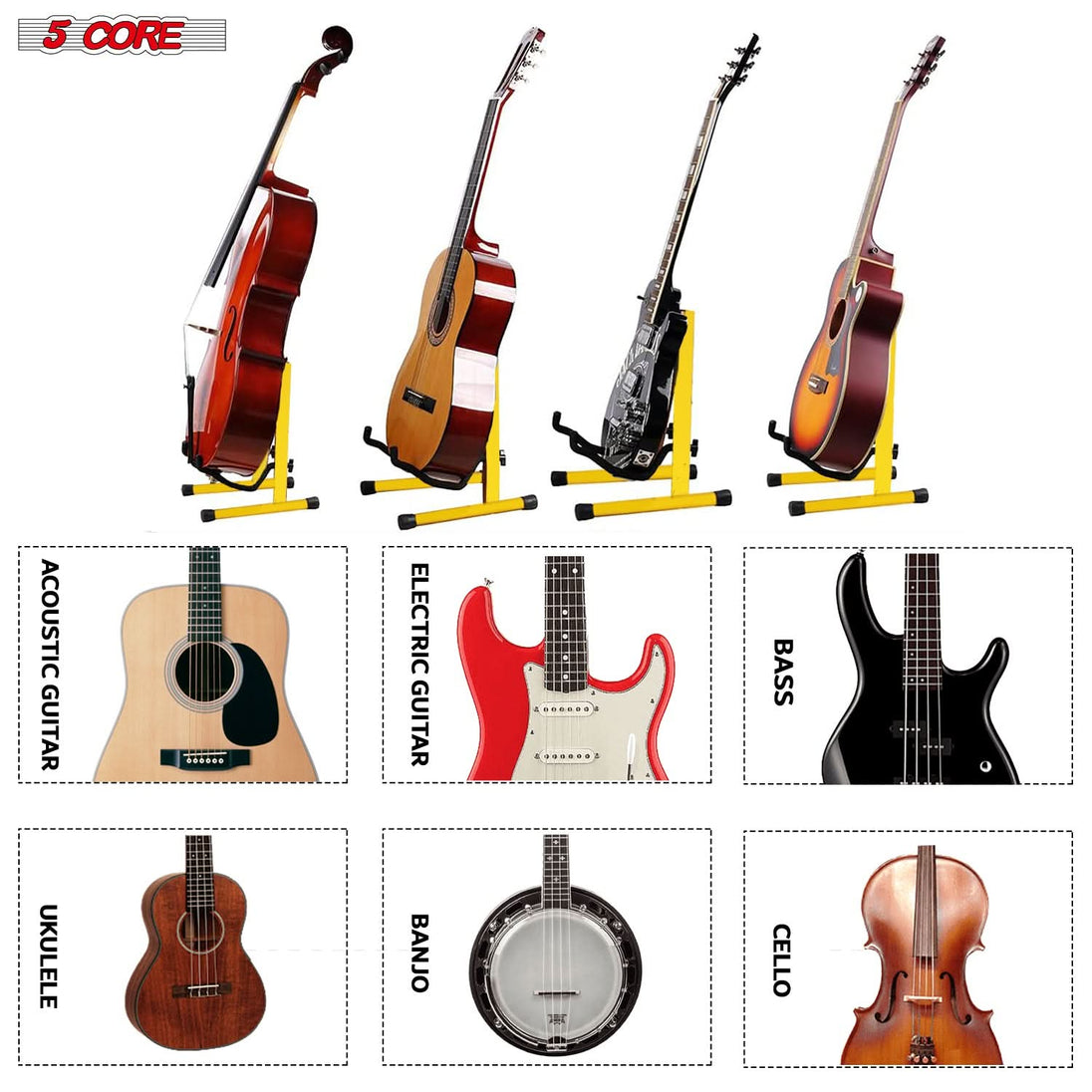 5Core Guitar Stand Floor A Frame Electric Acoustic Bass Soporte Para Guitarra YELLOW