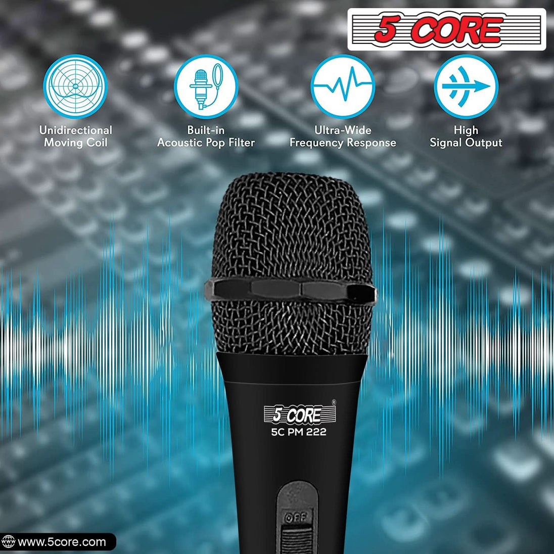 5Core Handheld XLR Dynamic Microphone – Professional Karaoke, Singing, and Studio Microphone (Microfono)