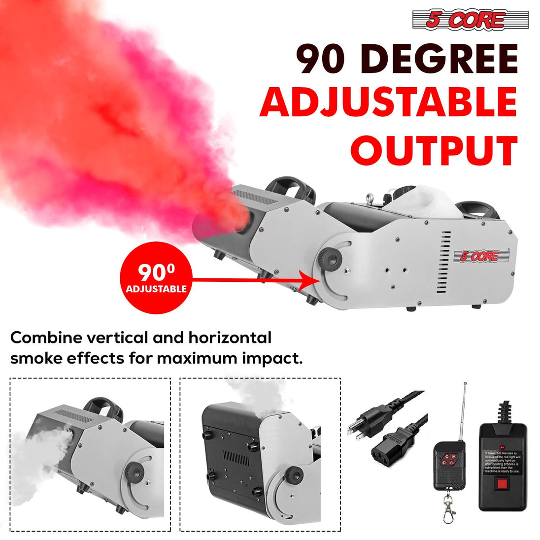 5Core Fog Machine 2500W Smoke Machine 6500CFM Low Lying Indoor Outdoor Portable Fogger