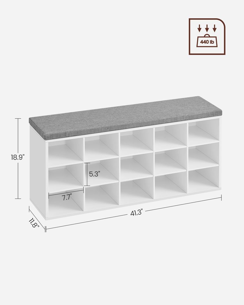 VASAGLE Shoe Bench with Cushion,15 Compartments 