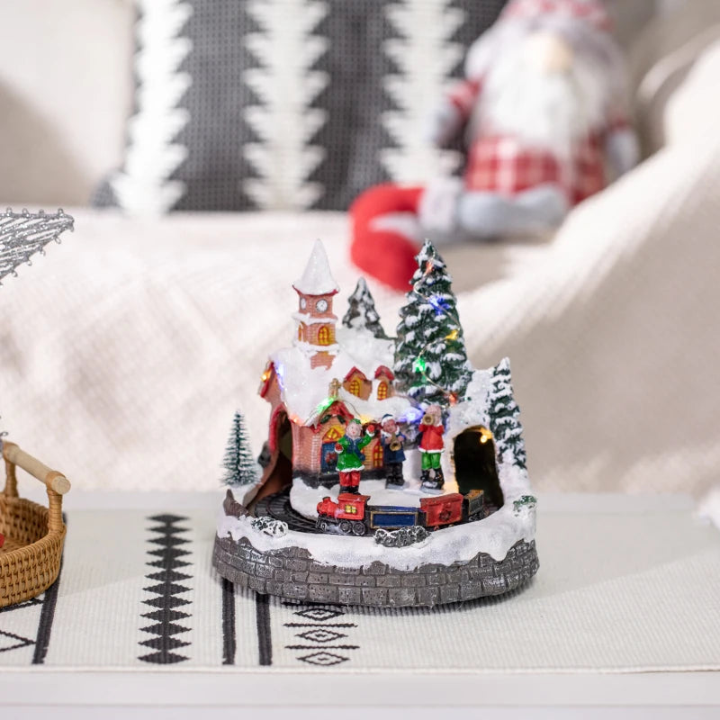 HOMCOM Desktop Christmas Decoration, Christmas Village Houses with Rotating Train, Battery Operated, Multicolored 