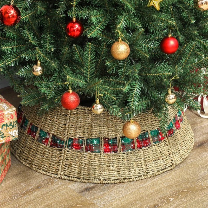HOMCOM 28" Rustic Rattan Christmas Tree Skirt – Woven Tree Collar for Holiday Home & Party Decoration 
