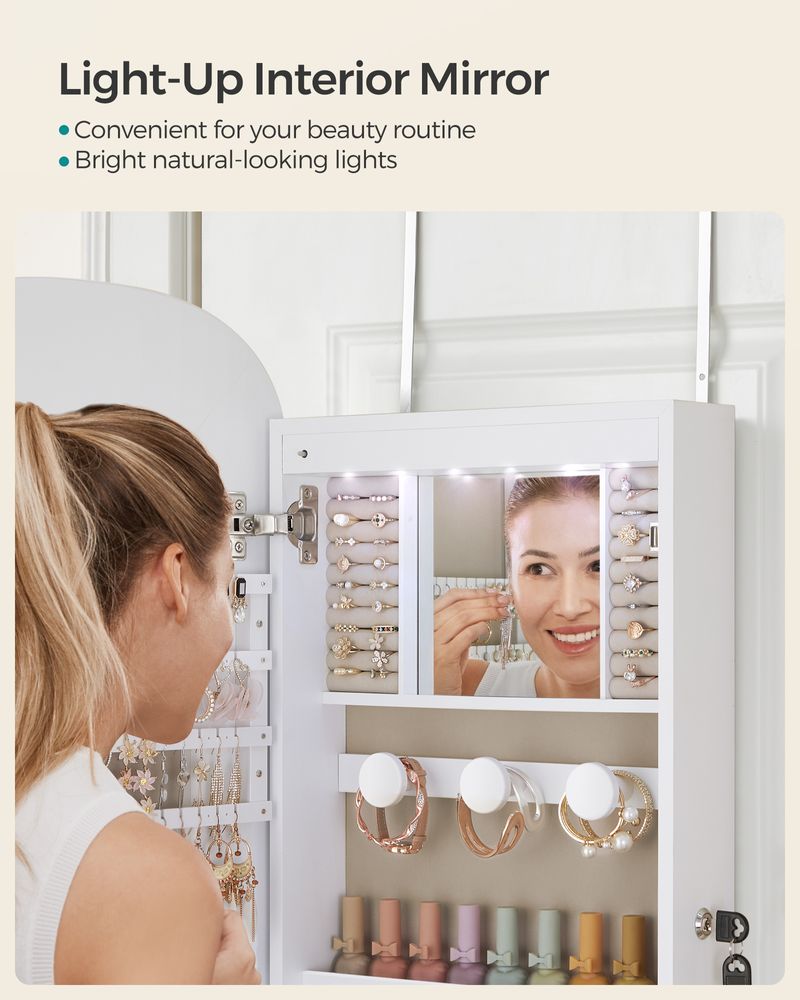 SONGMICS Wall Mounted Jewelry Organizer with Mirror 