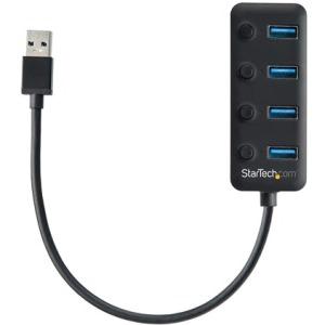 4 Port USB 3.0 Hub - USB Type-A to 4x USB-A with Individual On/Off Port Switches - SuperSpeed 5Gbps USB 3.2 Gen 1 - Bus Power 