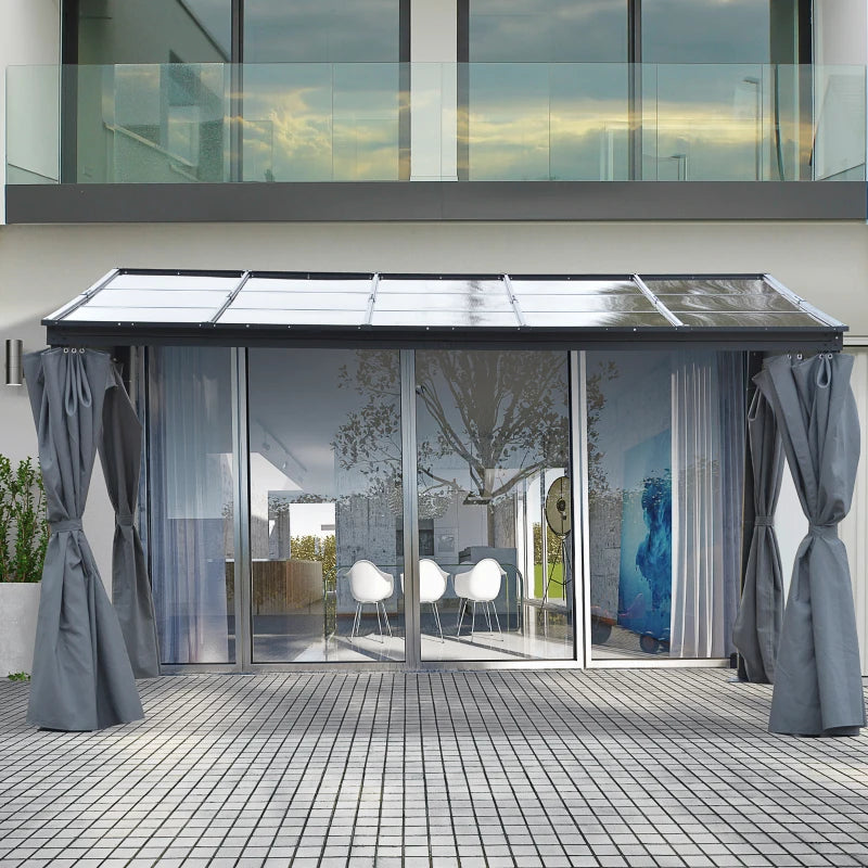 Outsunny 10' x 13' Outdoor Hardtop Pergola PC Roof Gazebo Party Tent Garden Sun Shelter UV protection with Curtains