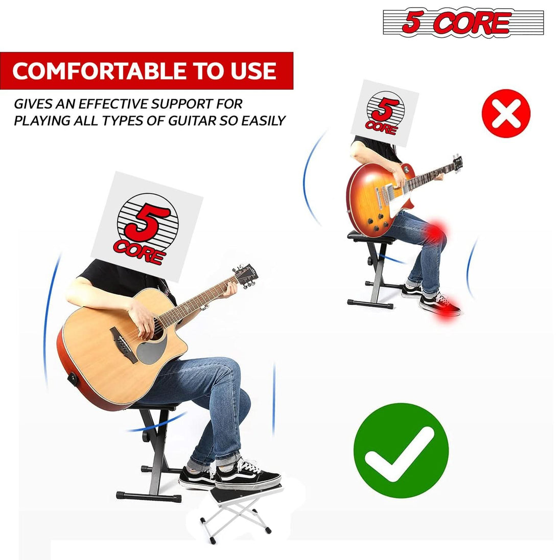 5Core Guitar Foot Stool Height Adjustable Folding Leg Rest Classical Footrest