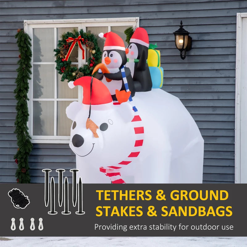 HOMCOM 7ft Inflatable Christmas Decoration – Polar Bear & Two Penguins with Santa Hat, Easy Setup Holiday Yard Blow-Up Decor 