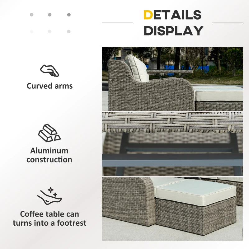 Outsunny 3 Pieces Wicker Patio Furniture Set with Liftable Middle Table, Aluminum Frame Full Assemblied Outdoor Sectional Conversation Sofa Set with 4" Thick Padded Cushions, Beige