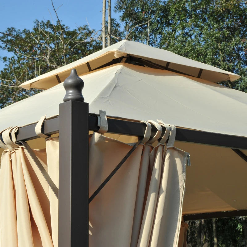 Outsunny 10x10ft Patio Gazebo Canopy Double-tire Garden Shelter Outdoor Sun Shade with Curtains, Beige 