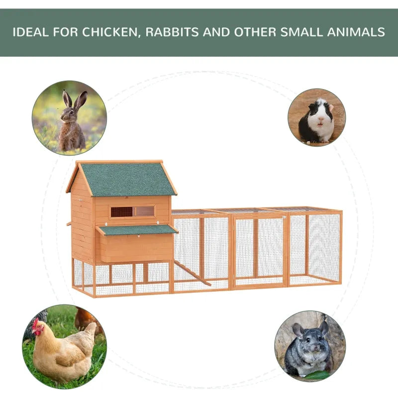 PawHut 137" Chicken Coop Wooden Large Hen House Deluxe Rabbit Hutch Lockable Poultry Cage Backyard with Nesting Box and Run, Orange