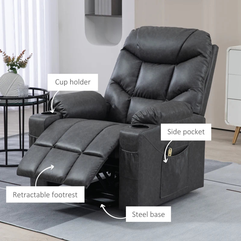 HOMCOM Lift Chair for Elderly, PU Leather Electric Recliner Chair with Quick Assembly, Remote, Cup Holders, Side Pockets, Grey