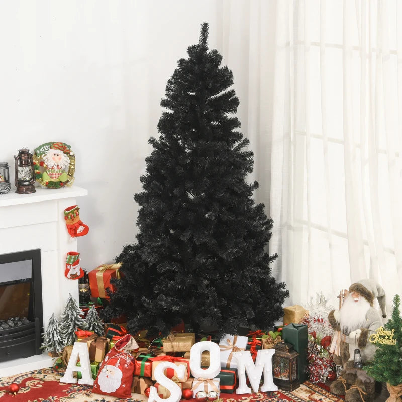 HOMCOM 6ft Artificial Christmas Tree Unlit Douglas Fir with Realistic Branch Tips, Black Halloween Style 