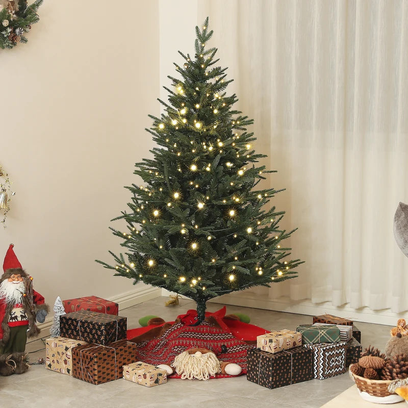 HOMCOM 6ft Prelit Artificial Christmas Tree – 1022 Branch Tips, Warm White LED Lights, Steel Base, Hinged Auto-Open Design 