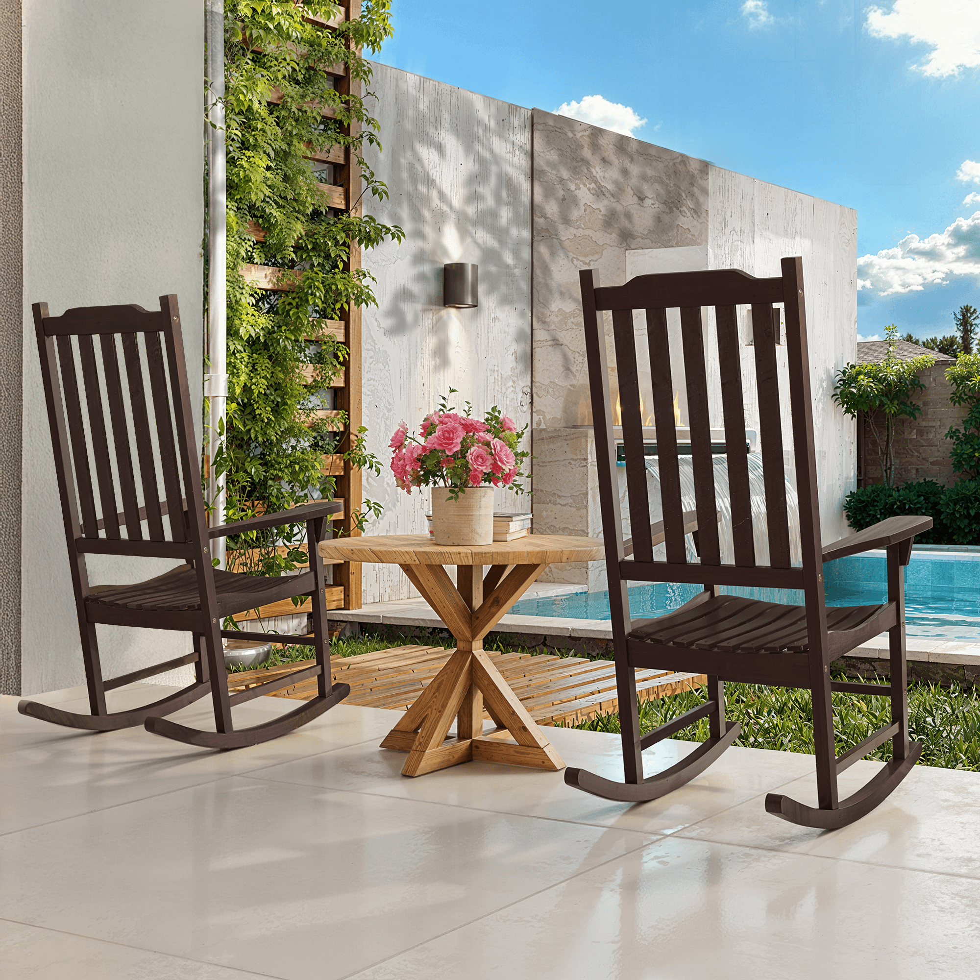 Tranquillo Oasis Wooden Rocking Chair for Patio, Porch, or Indoor Use 