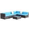 Outsunny 7 Pieces Outdoor Rattan Furniture Set, Patio Wicker Sectional Conversation Sofa Set w/ Cushions & Coffee Table 
