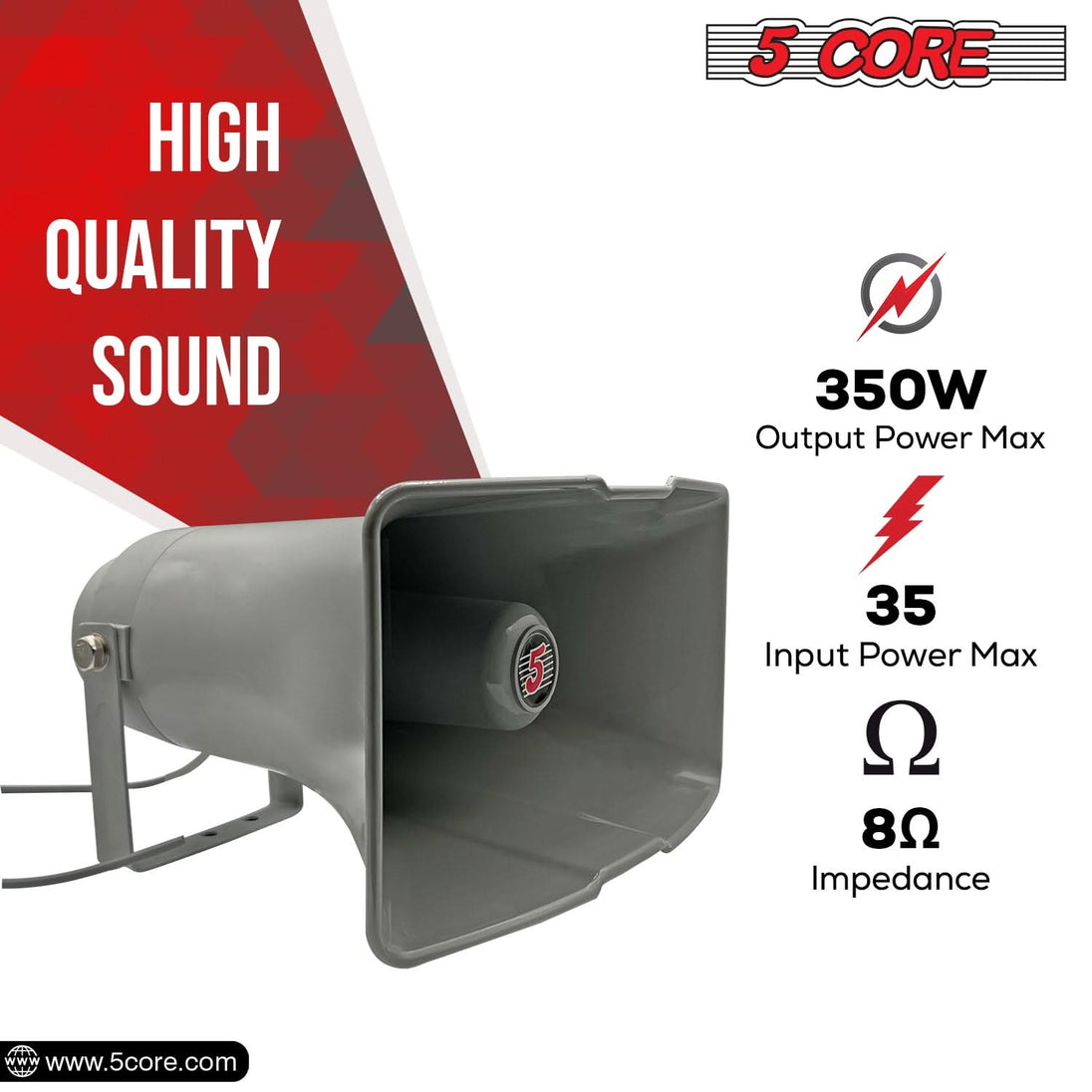 5 Core PA Horn Speaker Outdoor Siren Loudspeaker 35W RMS Loud Megaphone Driver Horn