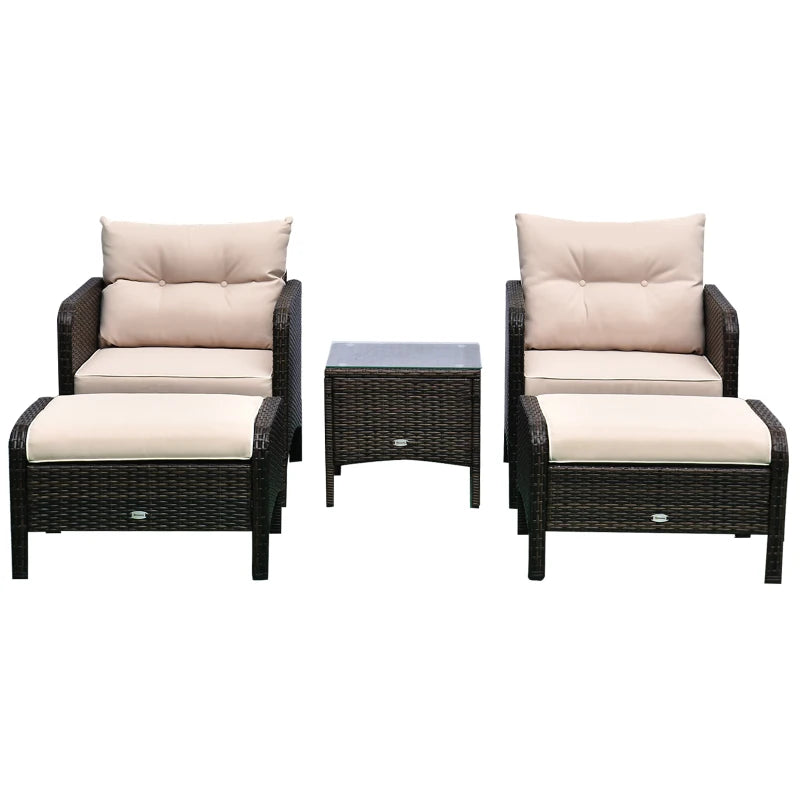 Outsunny 5pcs Outdoor Patio Furniture Set Wicker Conversation Set Footrest Coffee Table