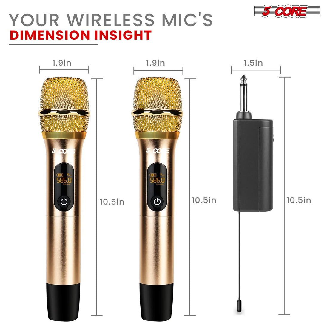 5Core Wireless Microphone Pair UHF Handheld Microfonos Inalambricos Cordless Mic GOLD