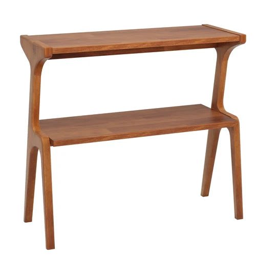 2-Tier End Table, Solid Wood Sofa Side Table with Storage Shelf, Mid-Century Modern Nightstand for Living Room & Bedroom