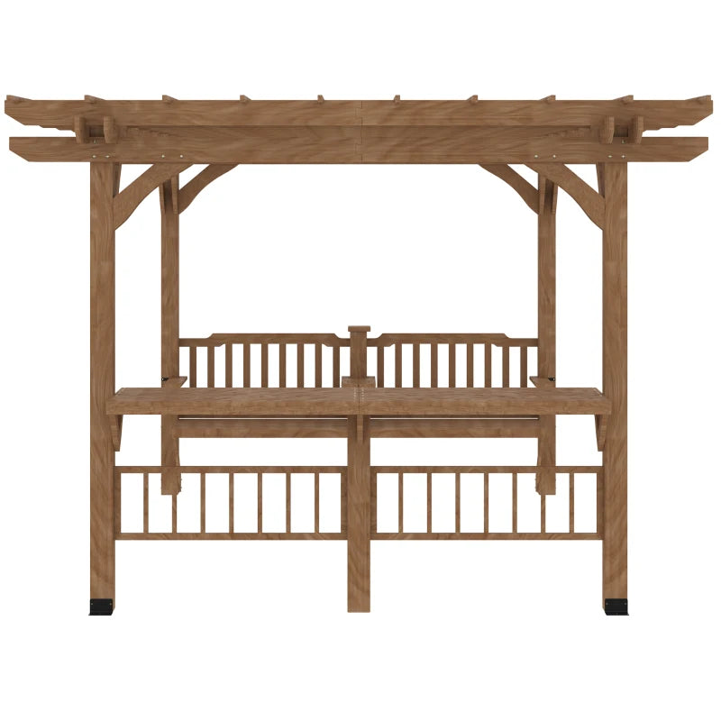 Outsunny 14' x 10' Outdoor Pergola, Wooden Gazebo Grill Canopy with Bar Counters and Seating Benches, for Garden, Patio, Backyard, Deck