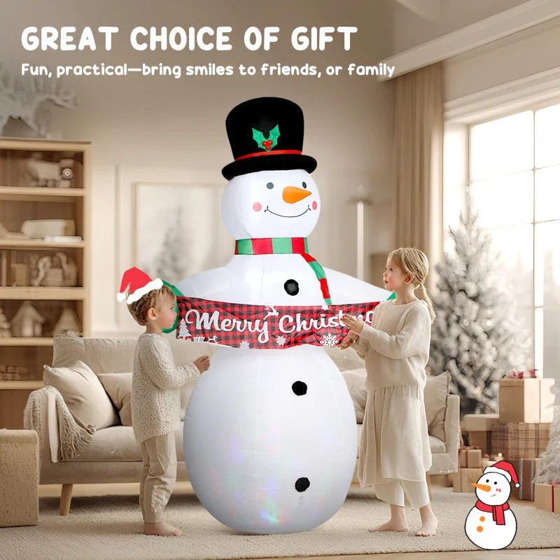 Outsunny 7ft Inflatable Christmas Snowman – Motion-Activated Music & Projector LED Light, Blow-Up Holiday Decoration 