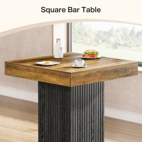 31.5" Square Bar Table Industrial Counter Height Dining Table with Metal Footrest Heavy Duty Pedestal Base Rustic Brown