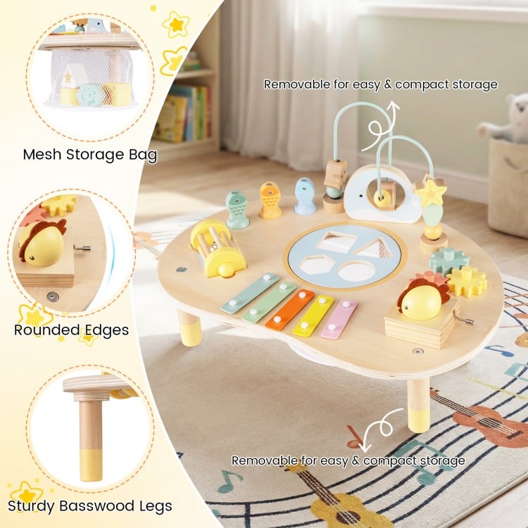 7-in-1 Toddler Activity Table Montessori Sensory Toy for 12 Month+ Wooden Musical Play Table
