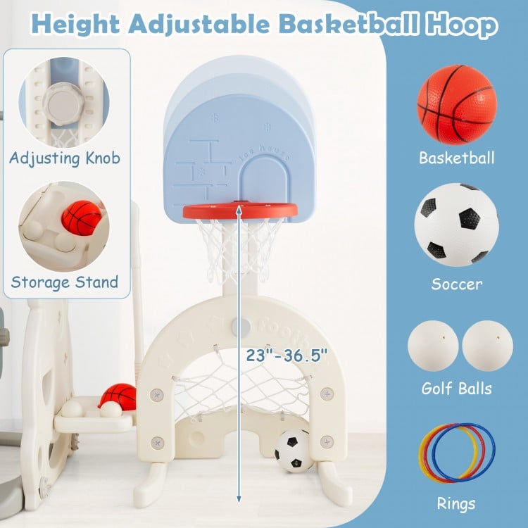 7 in 1 Toddler Slide and Swing Set with Height Adjustable Swing and Basketball Hoop