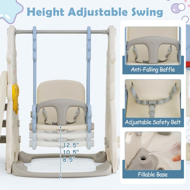 7 in 1 Toddler Slide and Swing Set with Height Adjustable Swing and Basketball Hoop