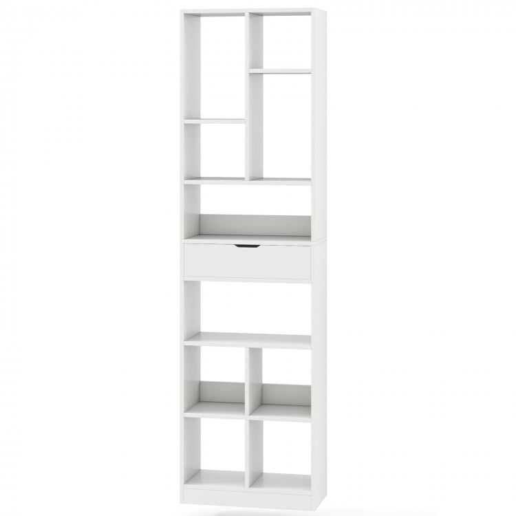7-tier Bookshelf with Drawer 180cm Floor Standing Display Rack Storage Shelf-White