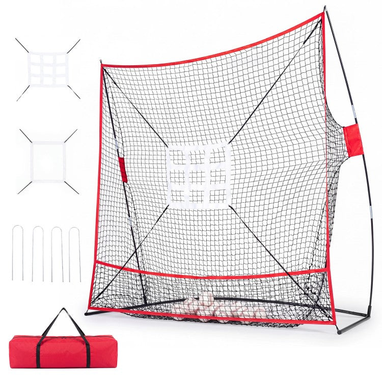 7 × 7.4 FT Baseball & Softball Practice Net with 2 Strike Zone Targets and Large Ball Collection System