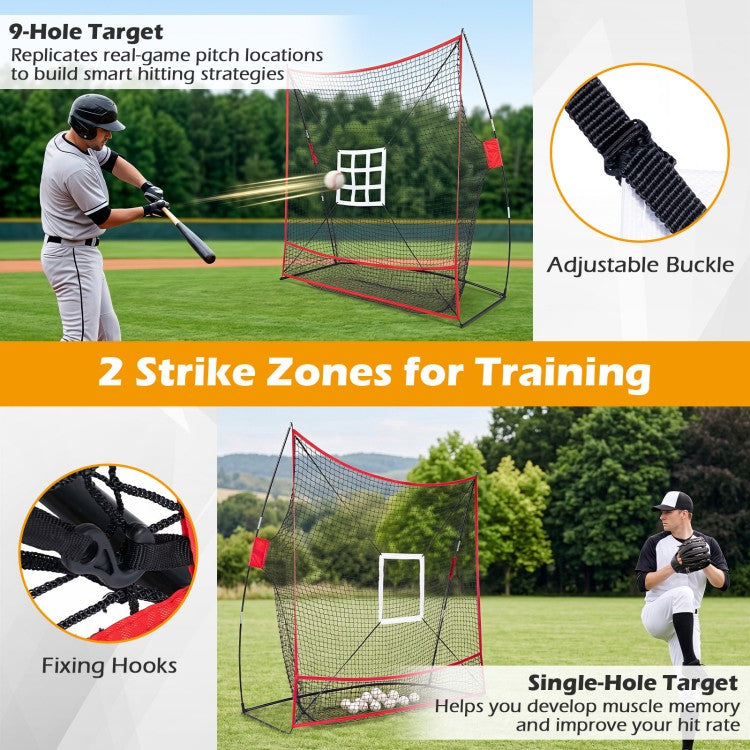 7 × 7.4 FT Baseball & Softball Practice Net with 2 Strike Zone Targets and Large Ball Collection System