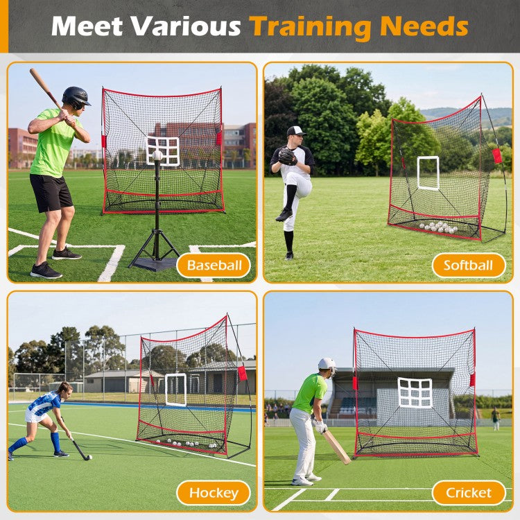 7 × 7.4 FT Baseball & Softball Practice Net with 2 Strike Zone Targets and Large Ball Collection System