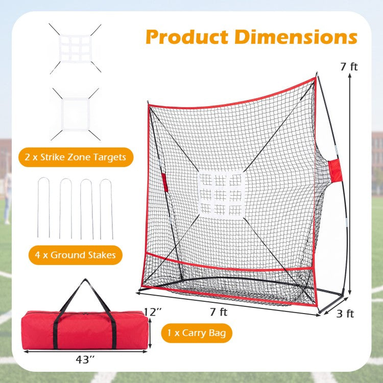 7 × 7.4 FT Baseball & Softball Practice Net with 2 Strike Zone Targets and Large Ball Collection System
