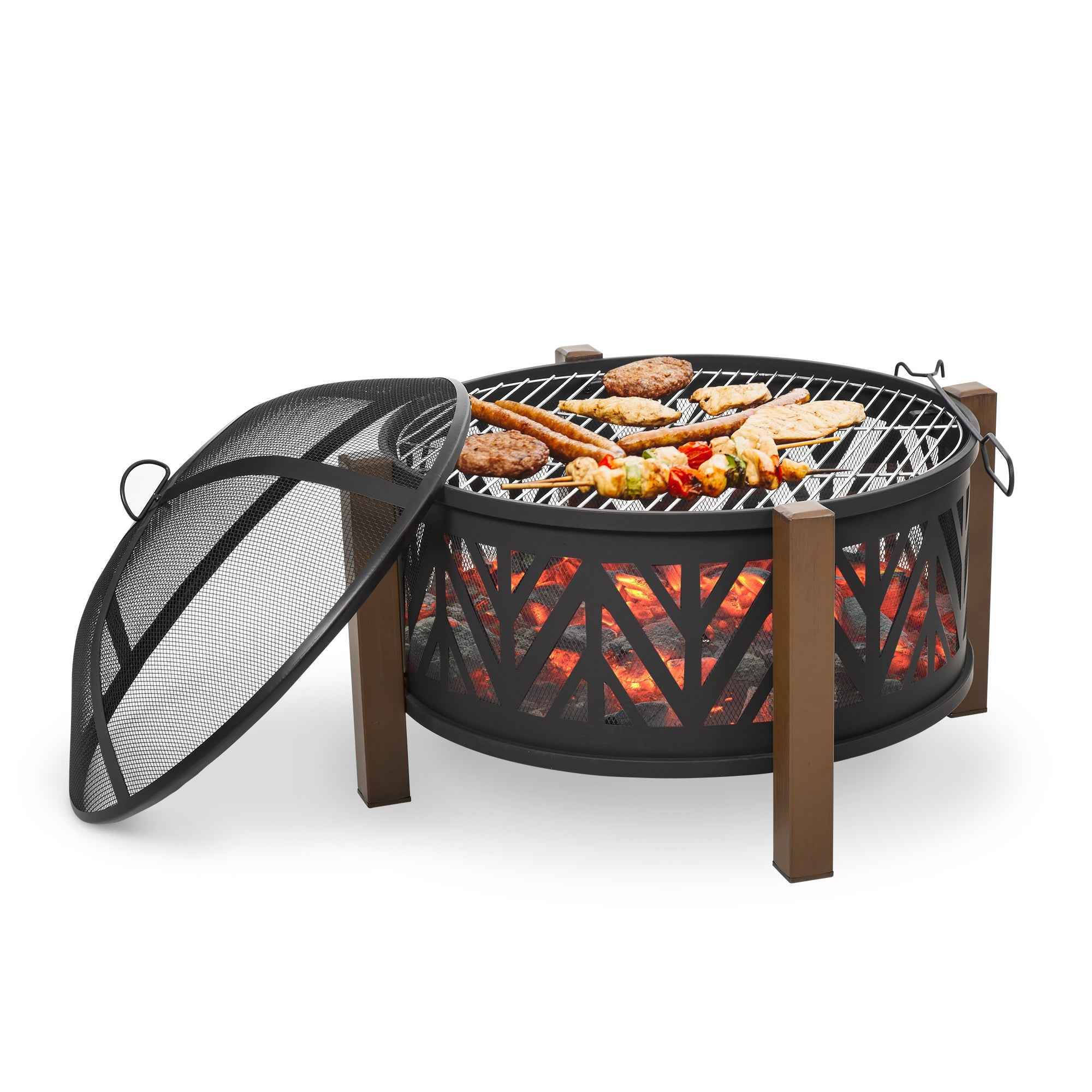 Outsunny 31" Outdoor Fire pit, 2-in-1 Wood Burning Fire Pit Brazier with Lid, BBQ Grill, Poker for Backyard, Camping, Black 